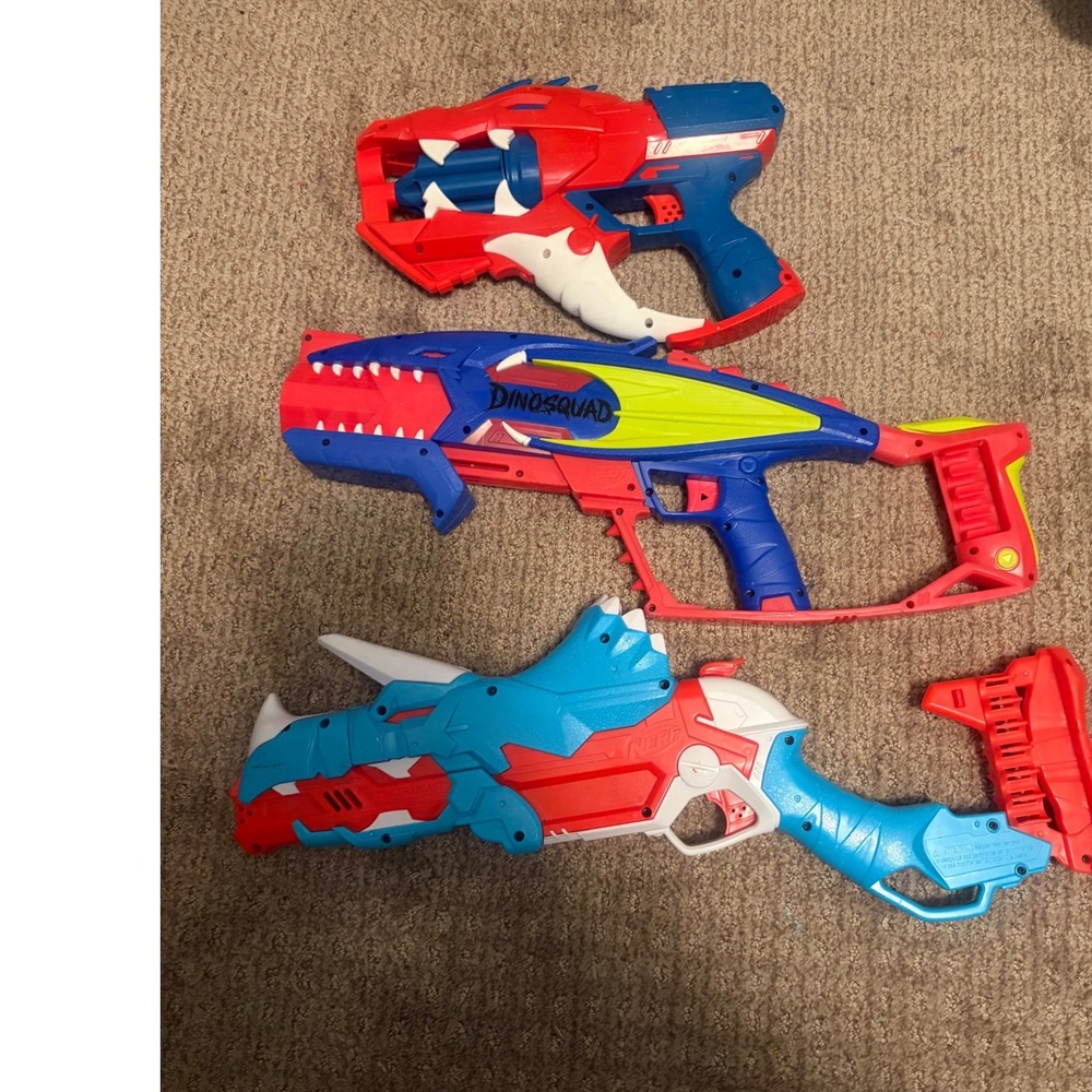 Nerf DinoSquad 3-Blaster Lot Tricera-Blast Stego-Smash Raptor-Slash Toy Guns - Picture 3 of 6